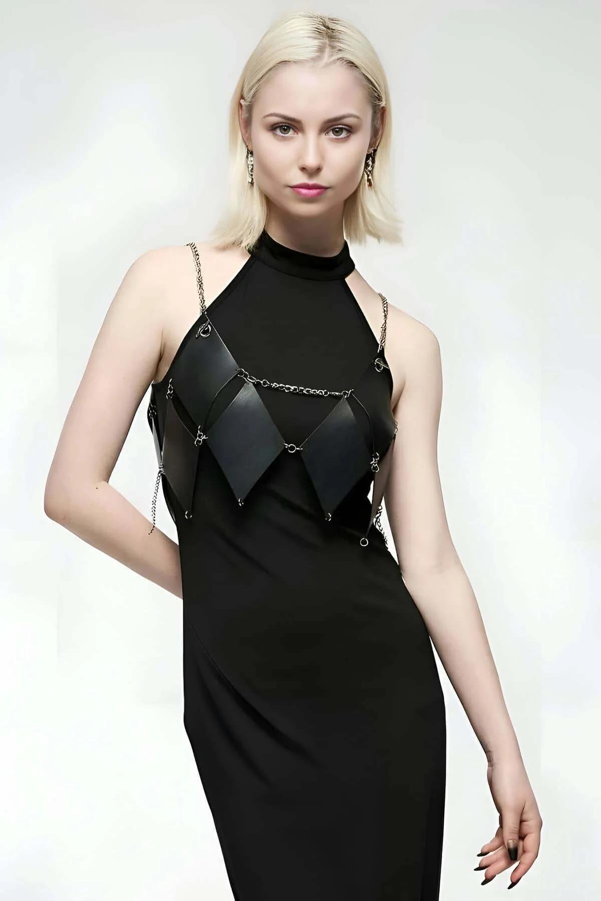 Women's Body Harness - Diamond Pattern Chain Leatherette