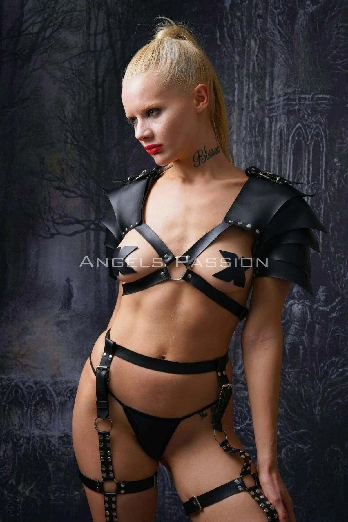 Women's Leather Harness Gladiator Garter Costume Set