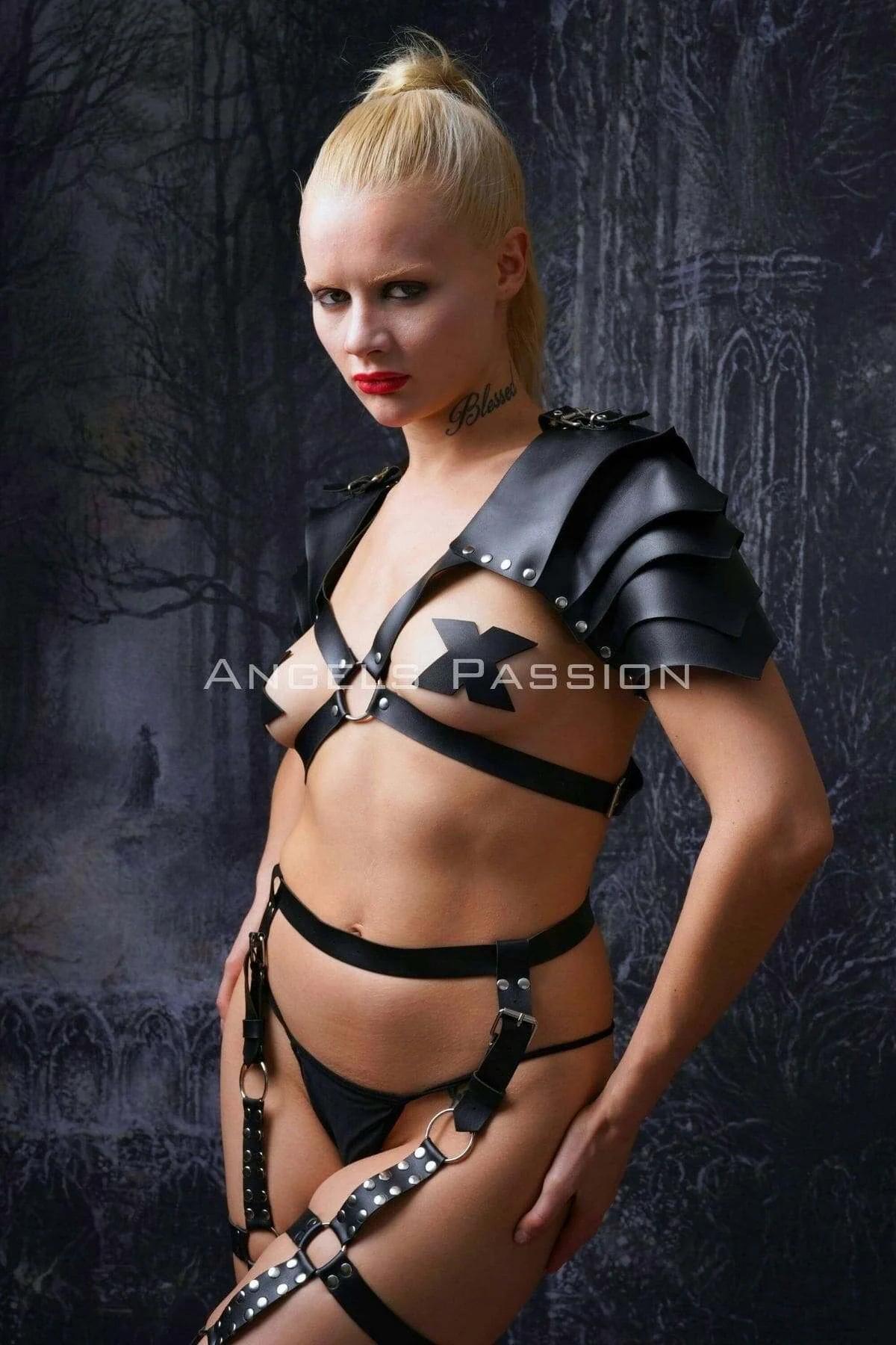 Women's Leather Harness Gladiator Garter Costume Set