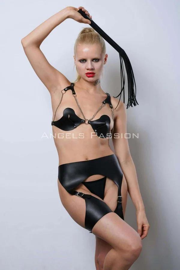 Leather Harness Lingerie Set - Adjustable Garter & Straps