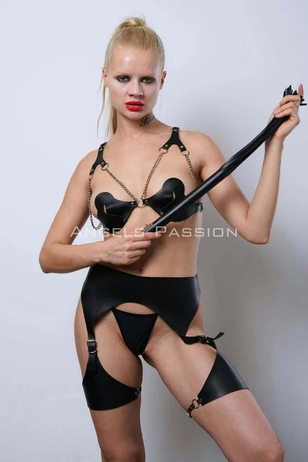 Leather Harness Lingerie Set - Adjustable Garter & Straps