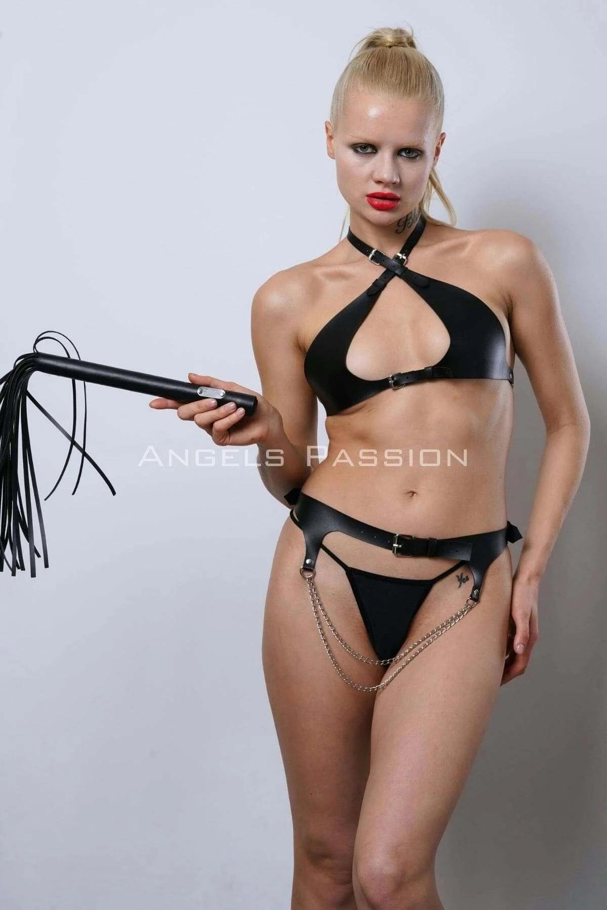 Leather Harness Set Adjustable Black Lingerie Bodywear