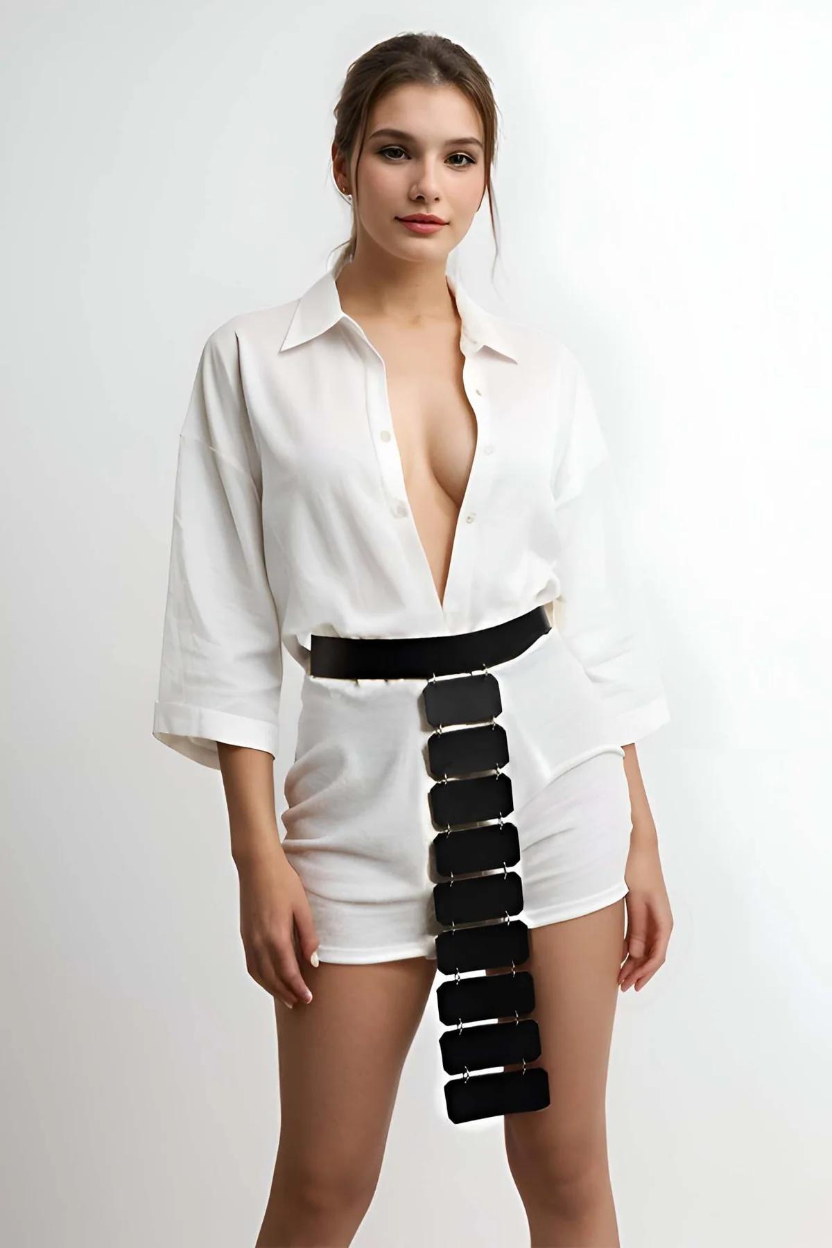 Women's Statement Belt with Modern Geometric Panels