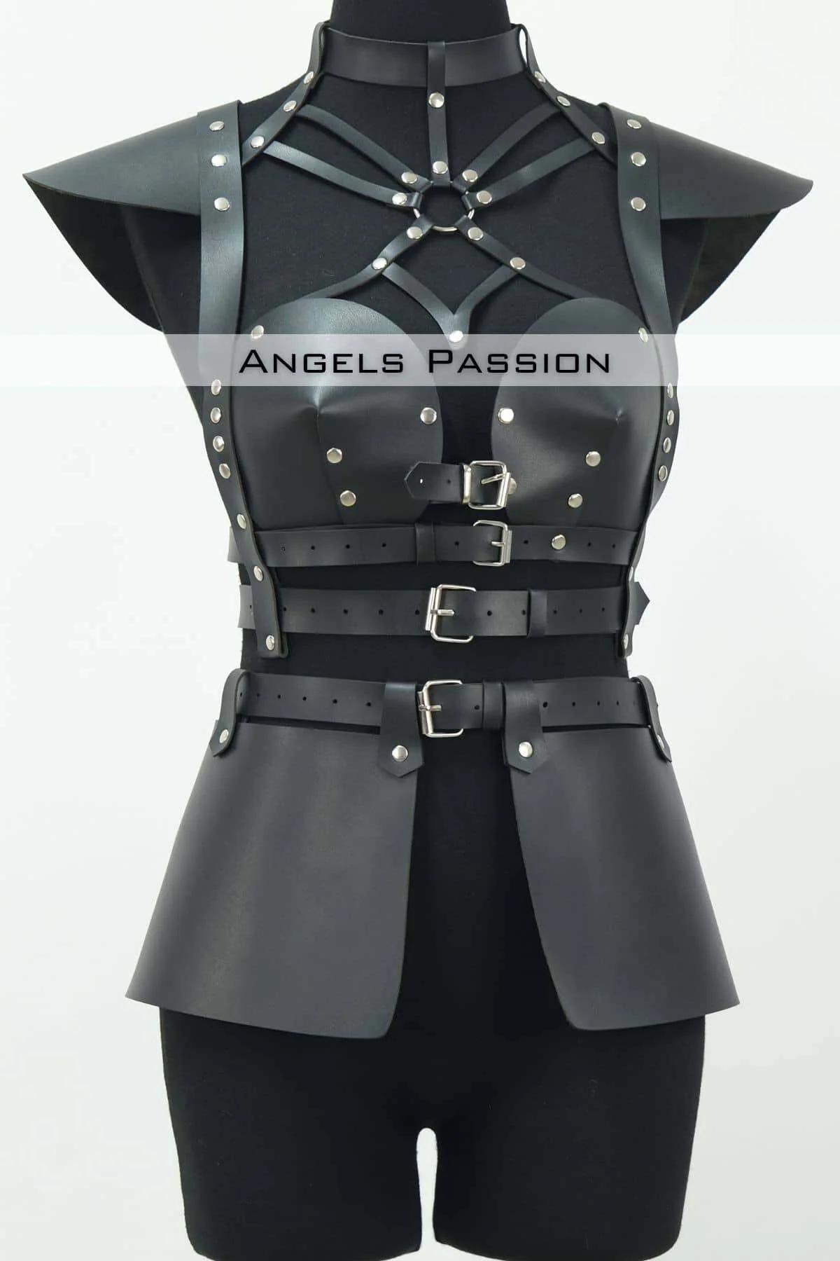 Red Leather Body Harness Set – Adjustable Chest & Skirt