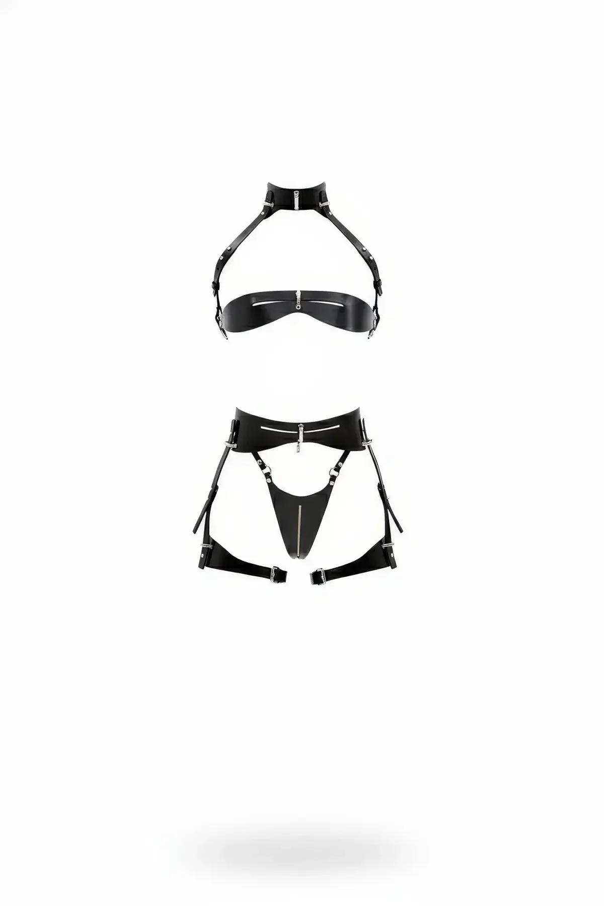 Vegan Leather Strappy Bralette & Garter Harness Set