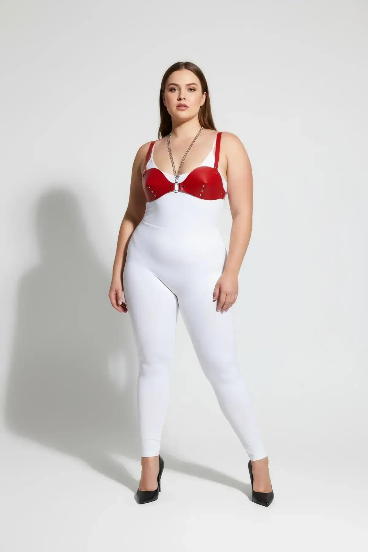 Red Faux Leather Body Harness with Chain Detail