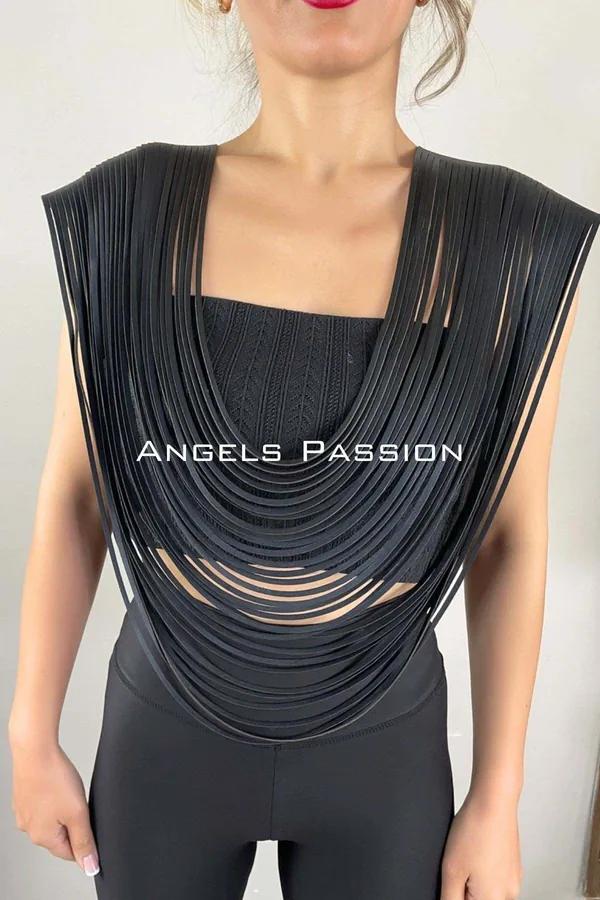 Fashion Shoulder Harness – Black Layered Fringe Statement