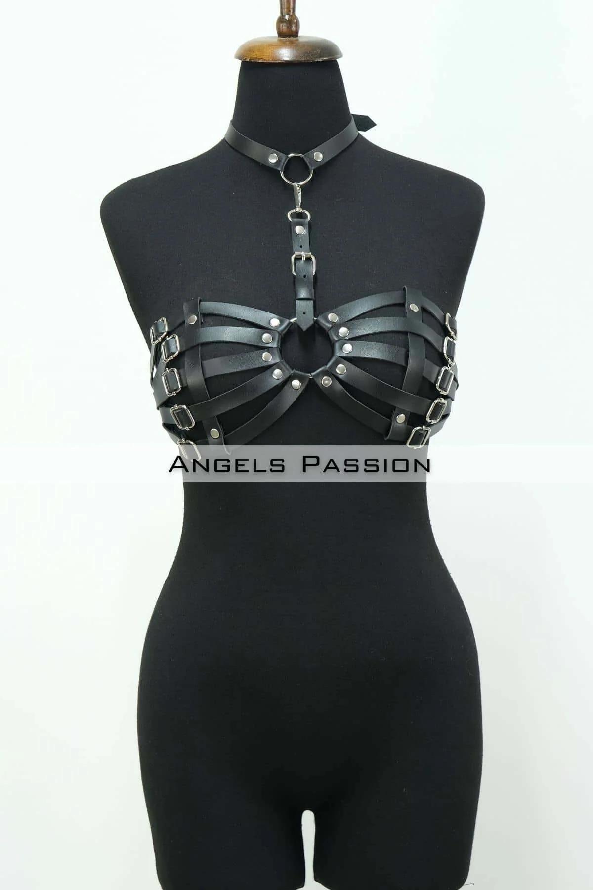 Leather Chest Harness Bra Top Adjustable Strappy Design
