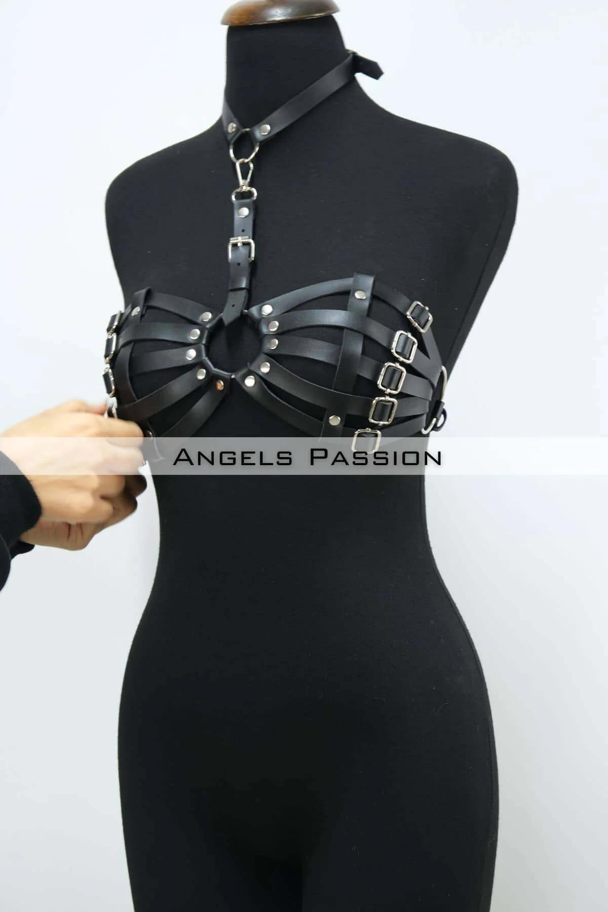 Leather Chest Harness Bra Top Adjustable Strappy Design