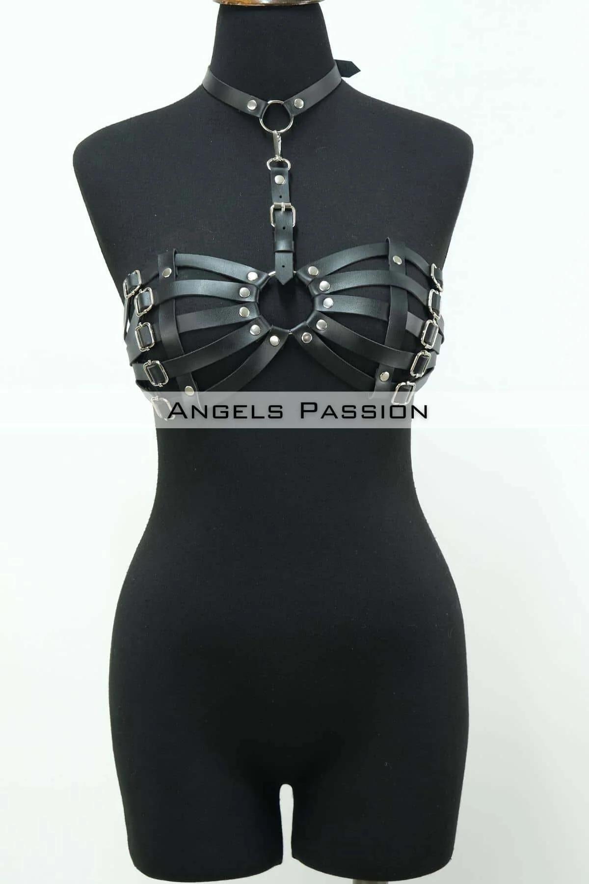 Leather Chest Harness Bra Top Adjustable Strappy Design