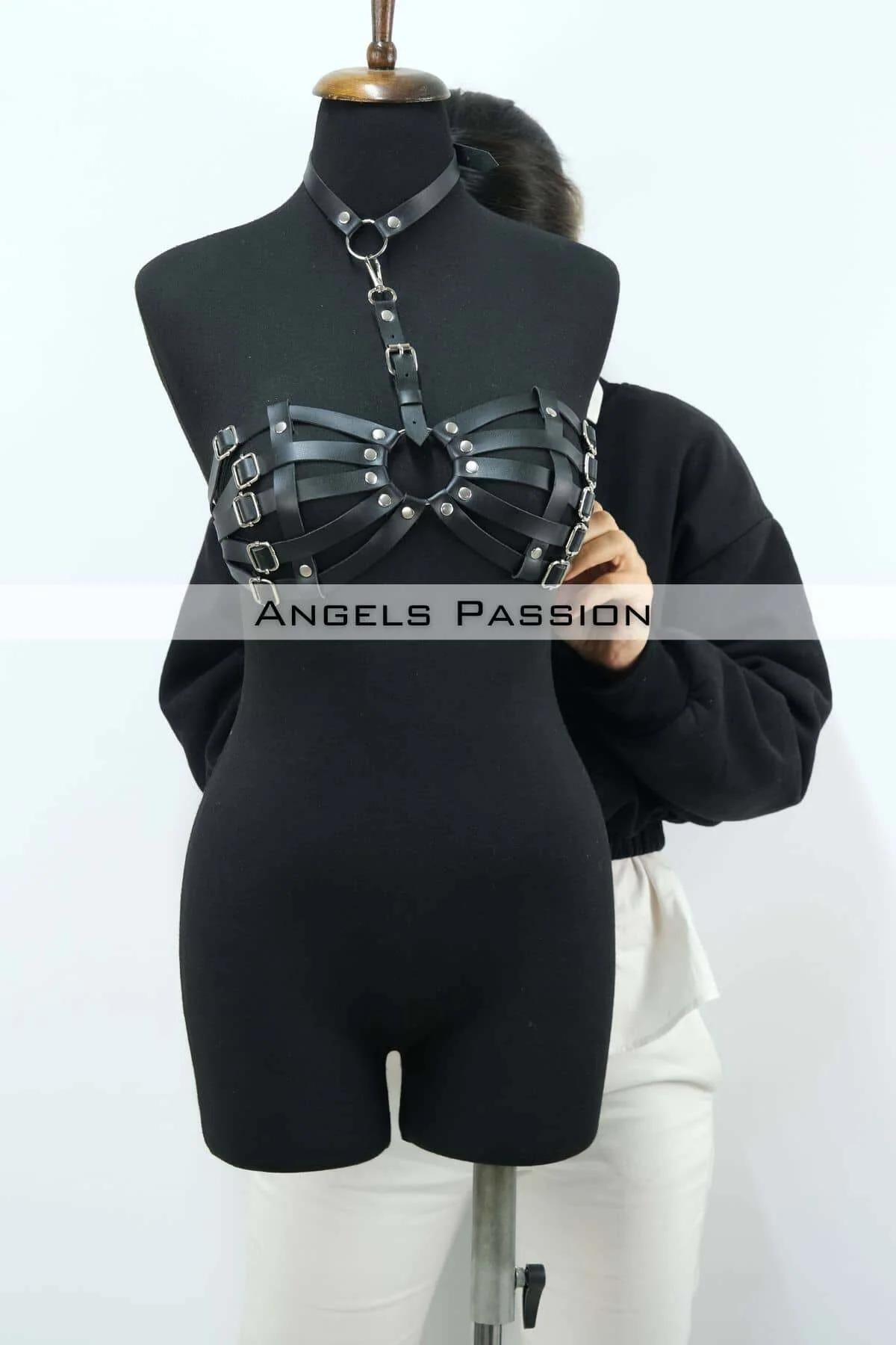 Leather Chest Harness Bra Top Adjustable Strappy Design