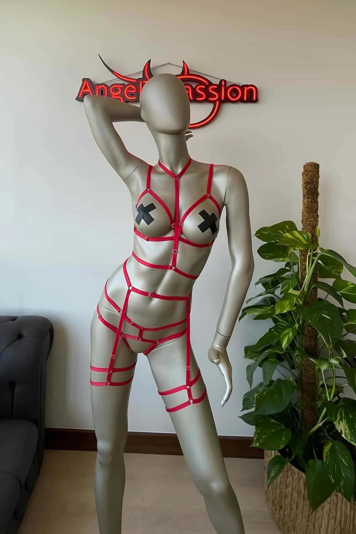 Striking Red Rubber Full Body Harness