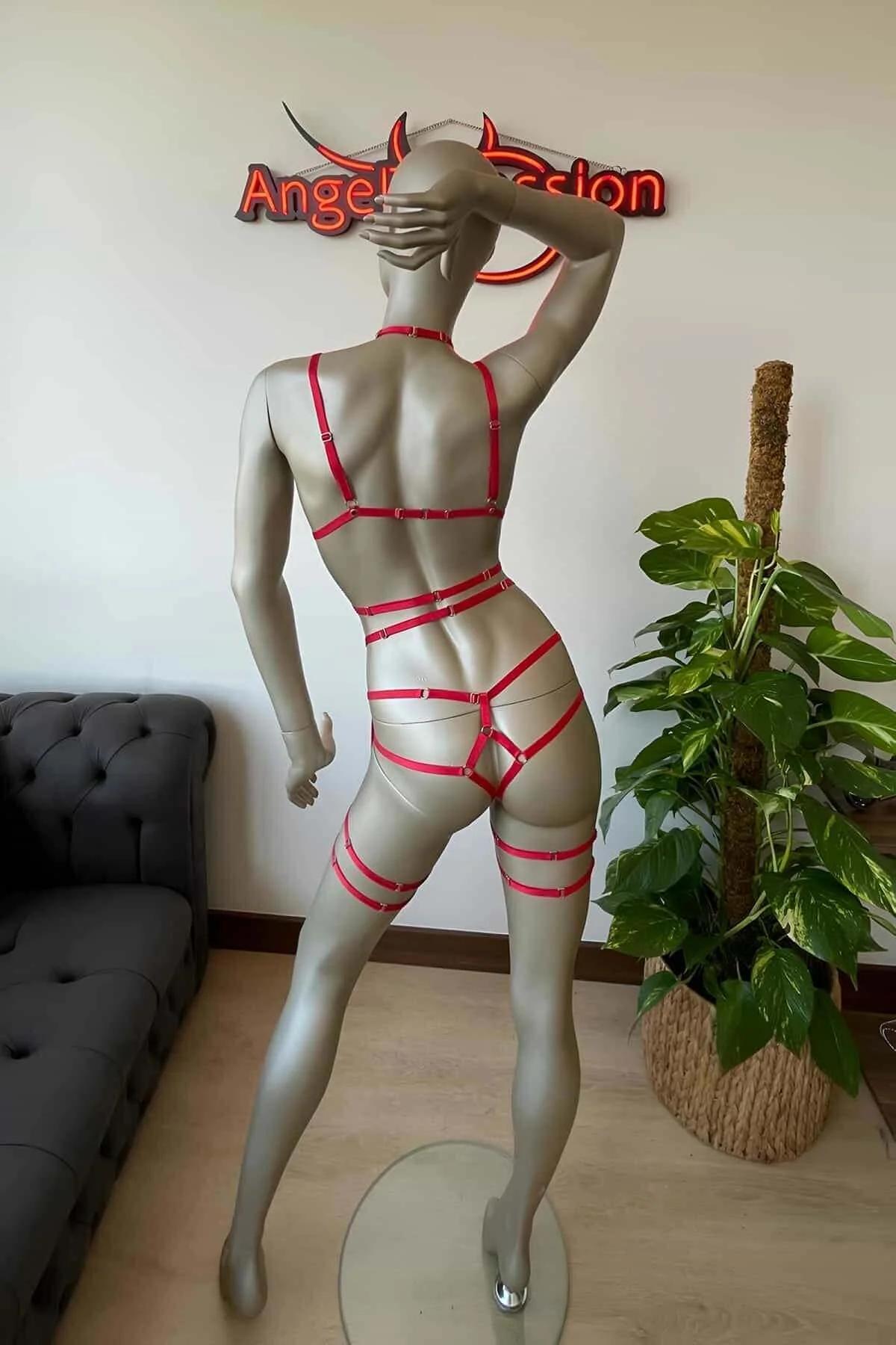 Striking Red Rubber Full Body Harness