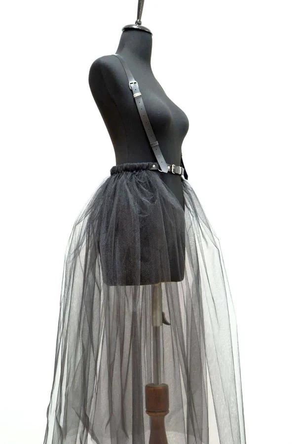 Harness Tulle Skirt | Adjustable Black High-Low Fashion Skirt