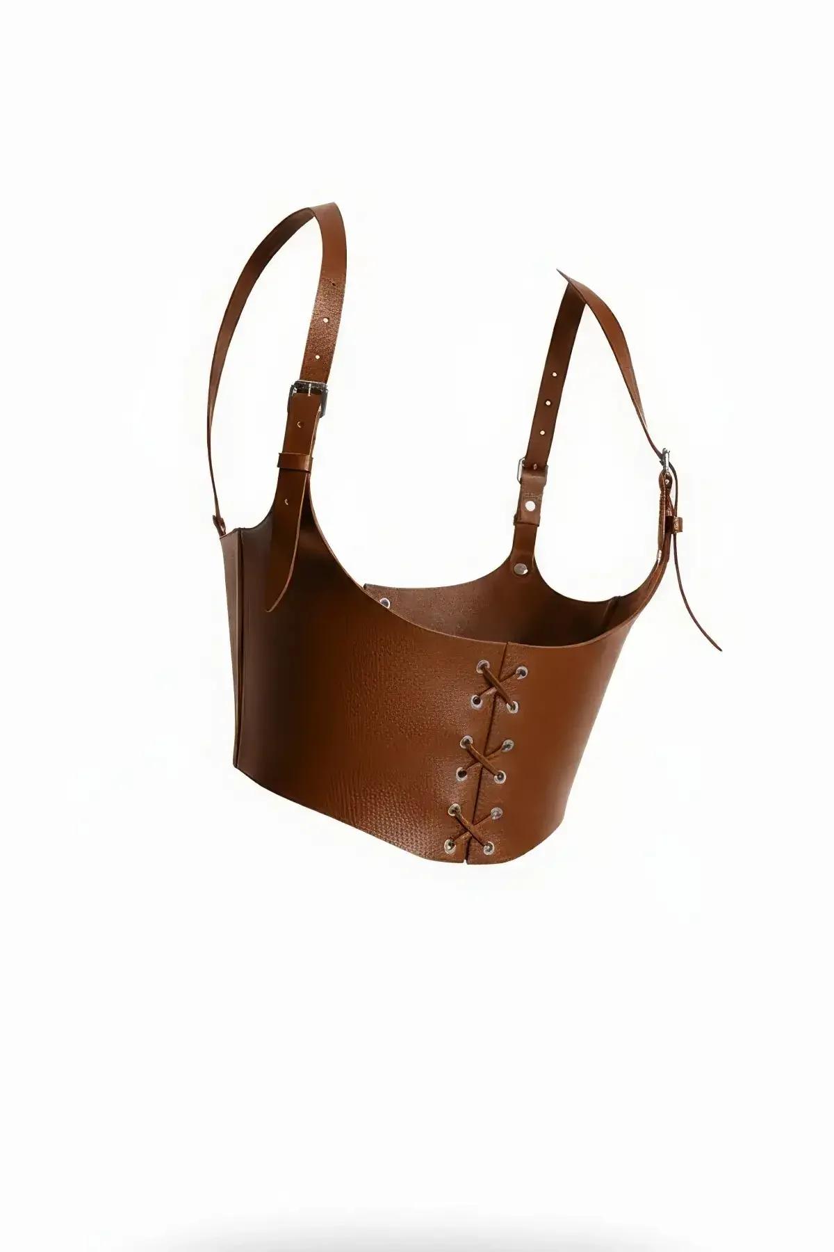 Leather Corset Belt with Adjustable Shoulder Straps for Women