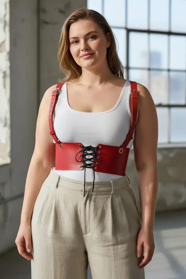 Red Underbust Harness with Front Lace-Up Detail