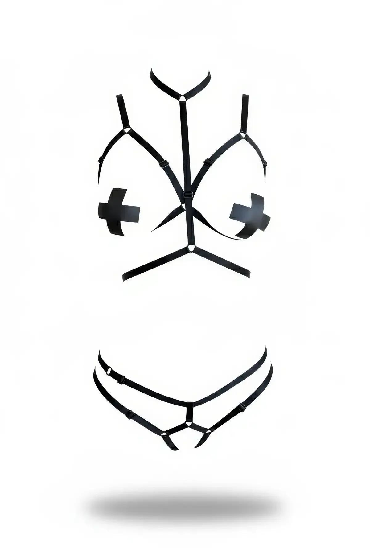 High Neck Body Harness & Strappy Garter Thong Set