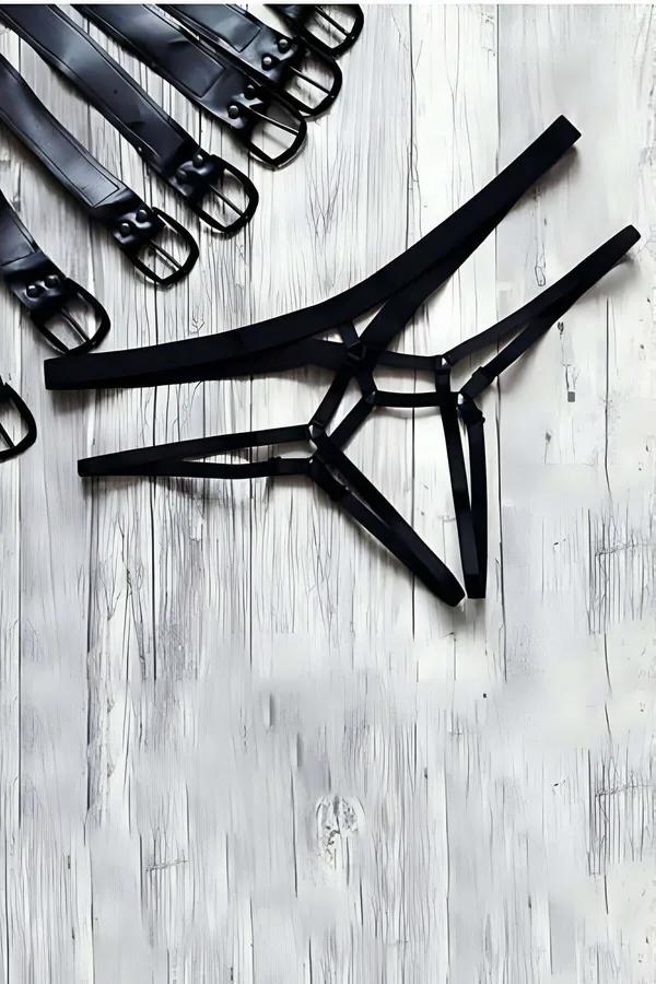 Geometric Strap Thong Harness with Buckle Details