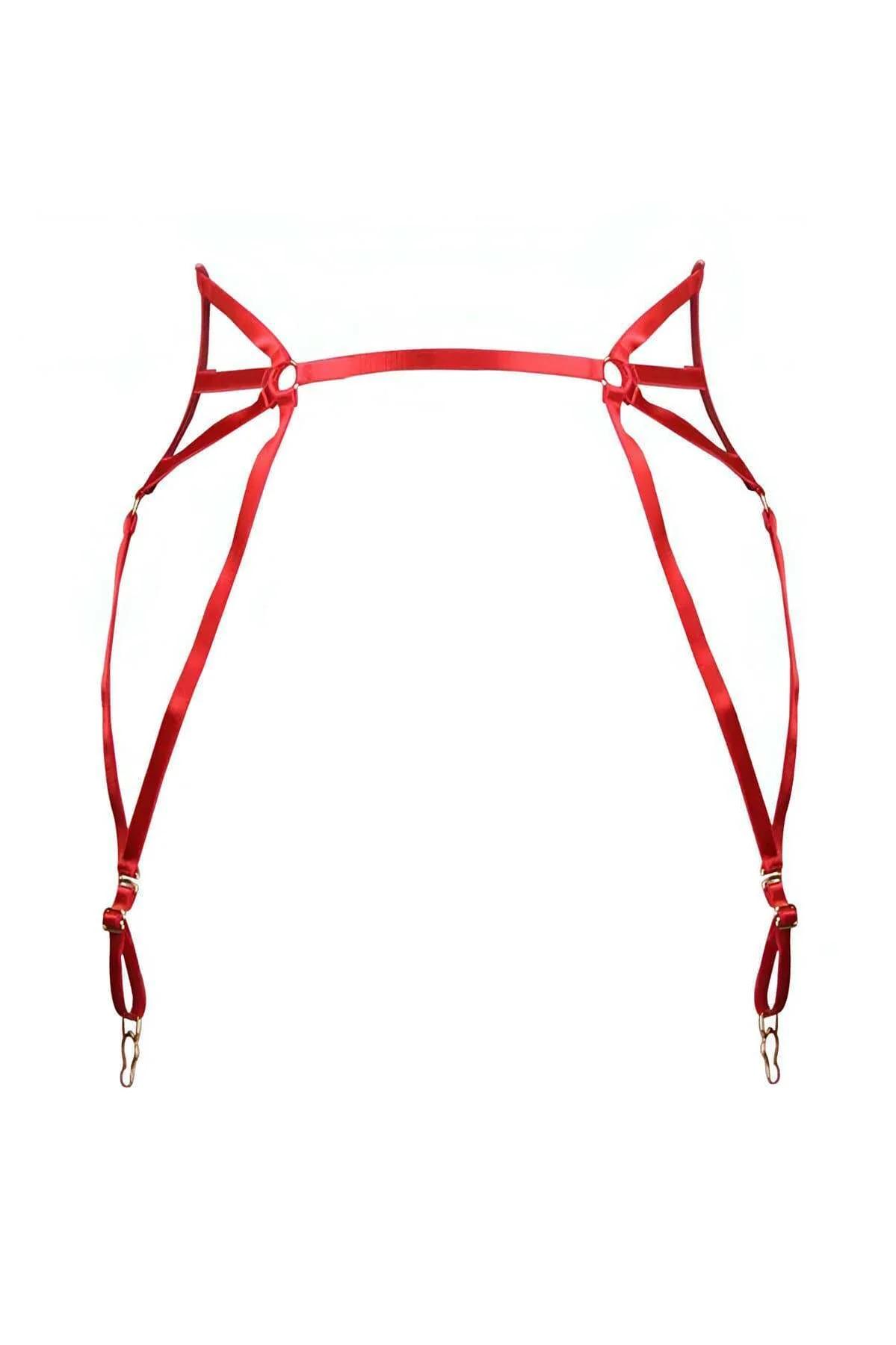 Red Satin Garter Harness Lingerie – Adjustable Thigh Straps