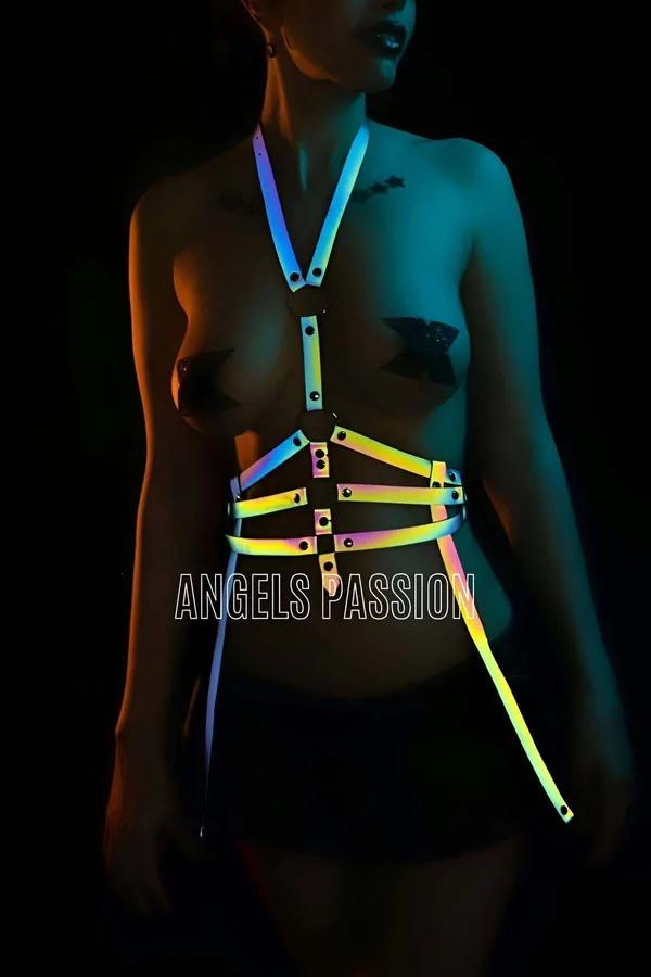 Holographic Reflective Body Harness - Adjustable Women's Festival