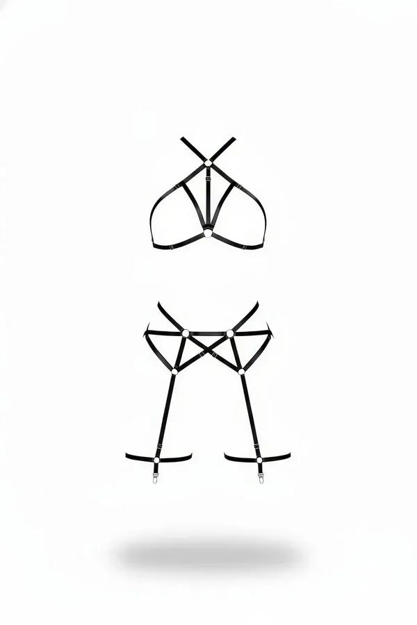 Faux Leather Caged Halter Neck & Thigh Harness Set