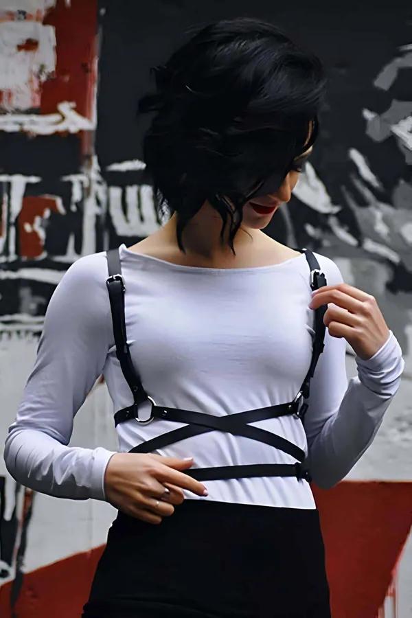 Long Wrapped Multi-Strap Faux Leather Harness