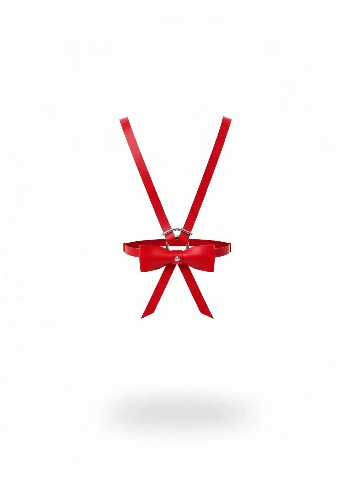Red Satin Ribbon Harness with Sweet Bow Detail