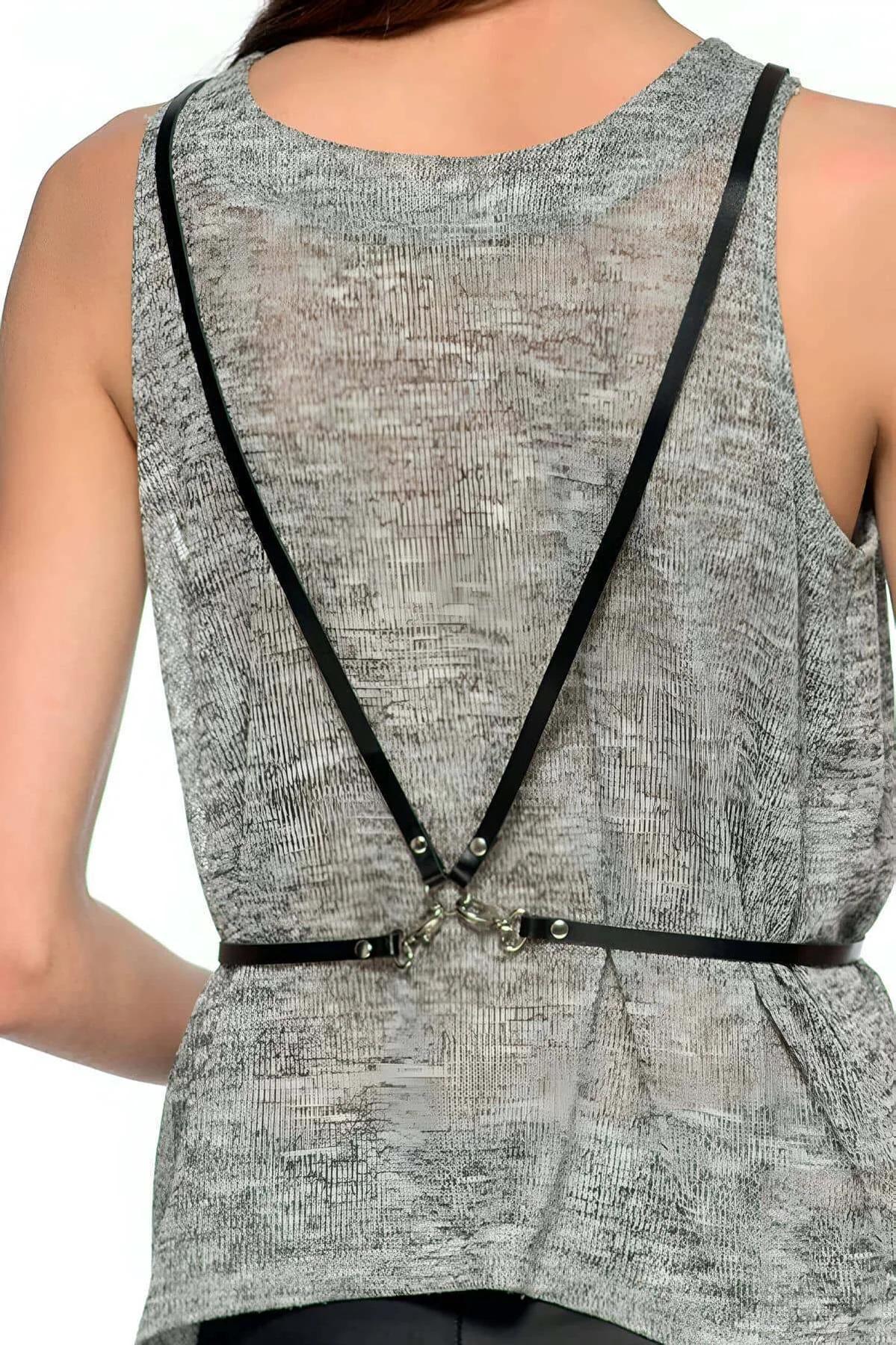 Leather Body Harness Top with Adjustable Straps & V-Back