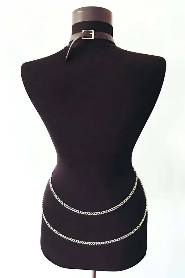 Faux Leather Body Harness with Chains - Adjustable Chest Accessory
