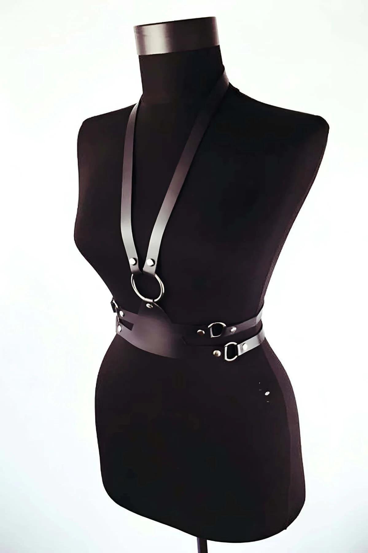 Faux Leather Body Harness for Women - Adjustable Waist & Chest
