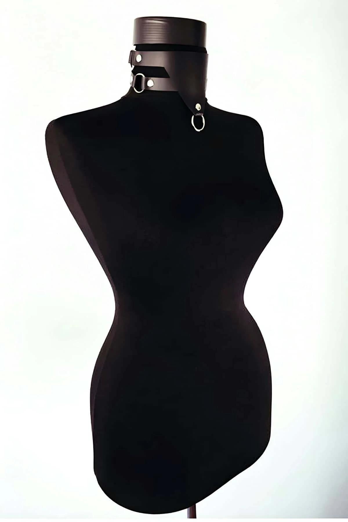 Wide Faux Leather Neck Harness with O-Ring & Studs