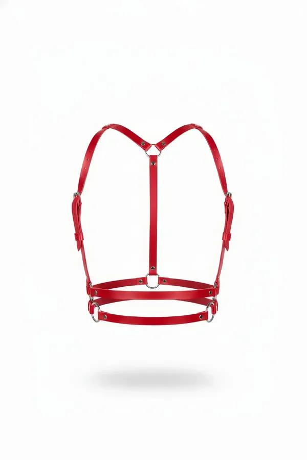 Red Faux Leather Underbust Harness with Dual Ribcage Bands