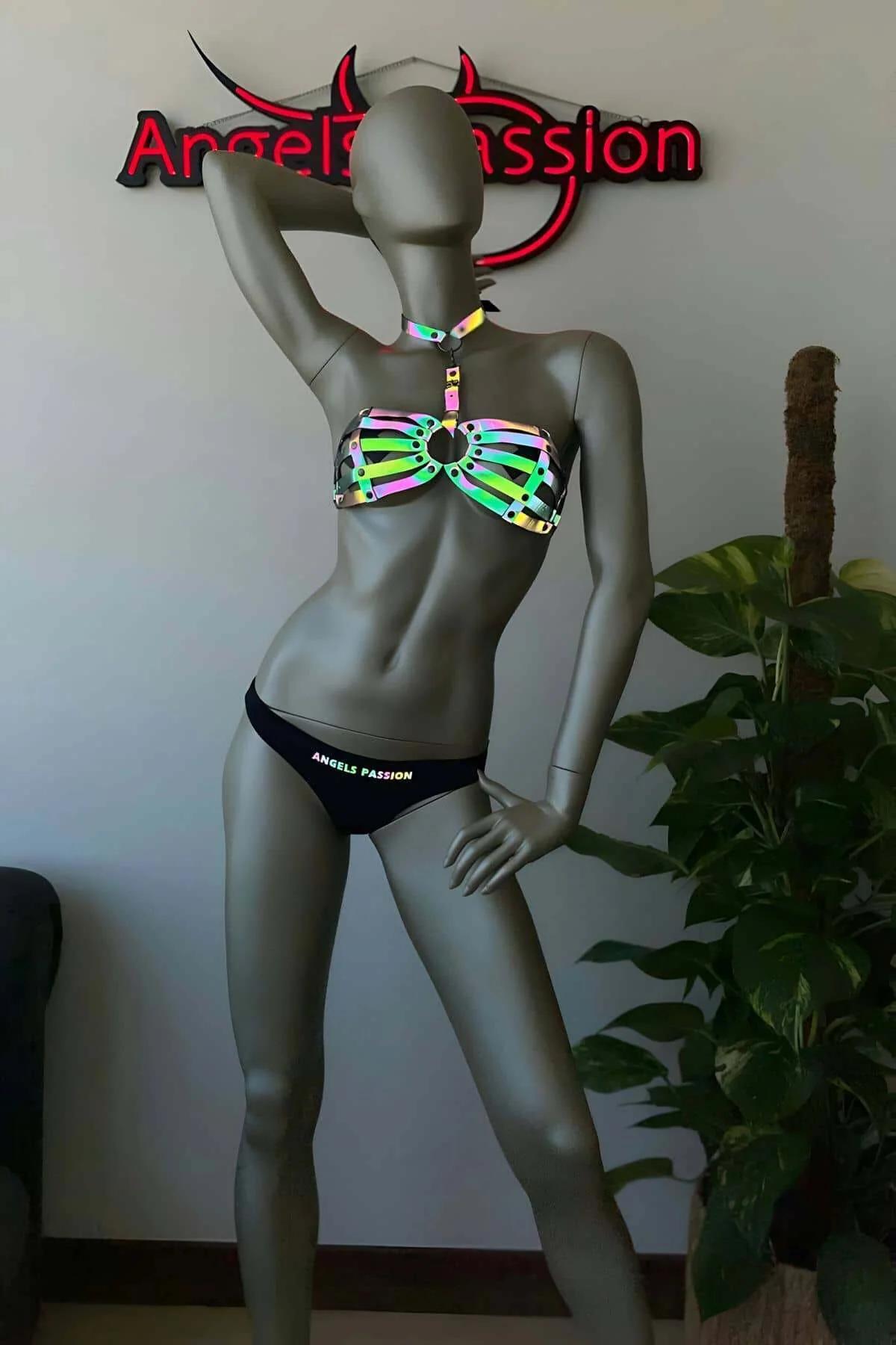 Iridescent Reflective Chest Harness Bra Top