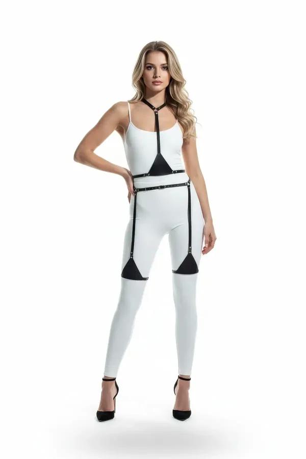 Minimalist Faux Leather Body Harness with Thigh Straps