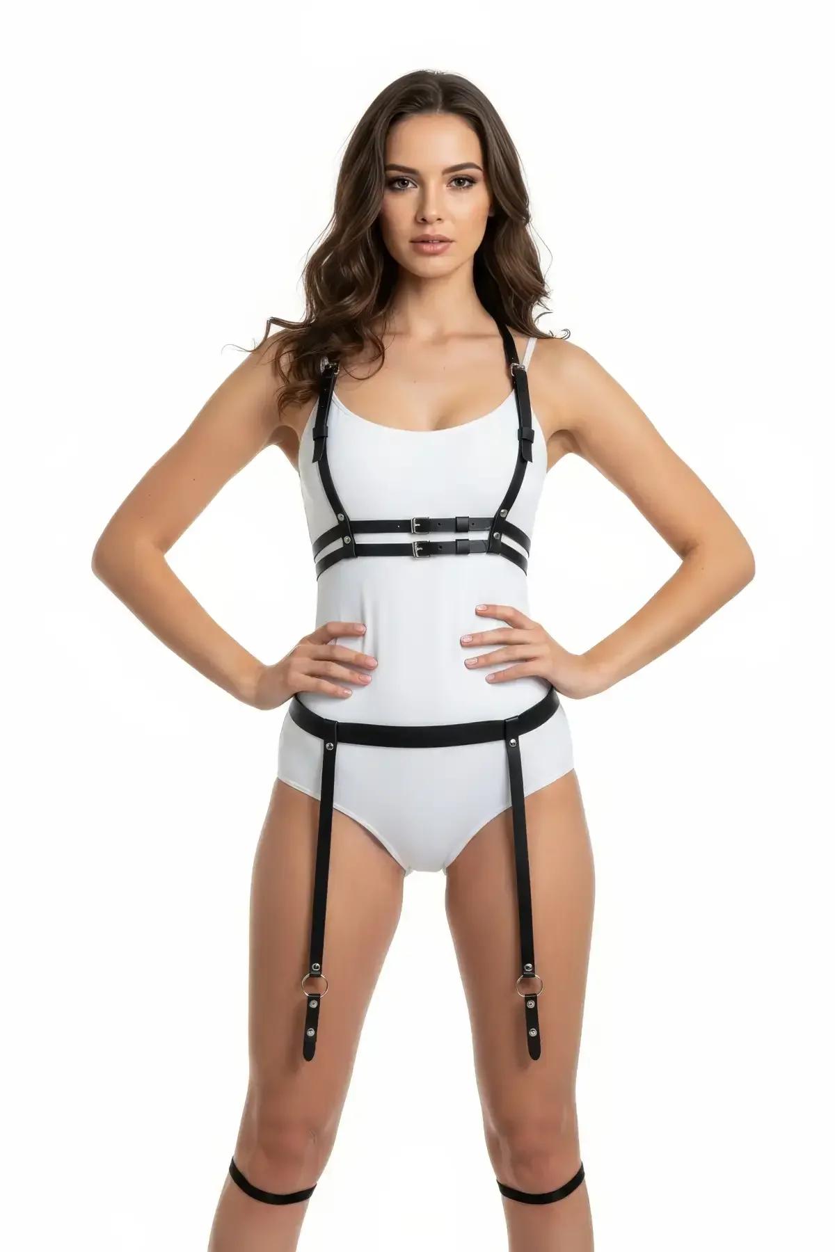 Adjustable Faux Leather Full Body Harness with Chest Straps