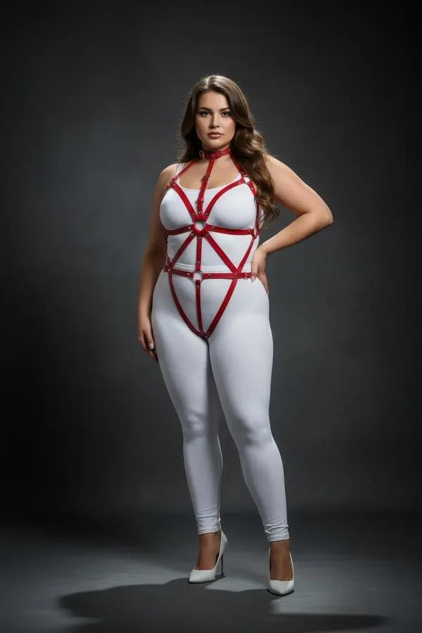 Plus Size Red Leather Body Harness - Adjustable Fit