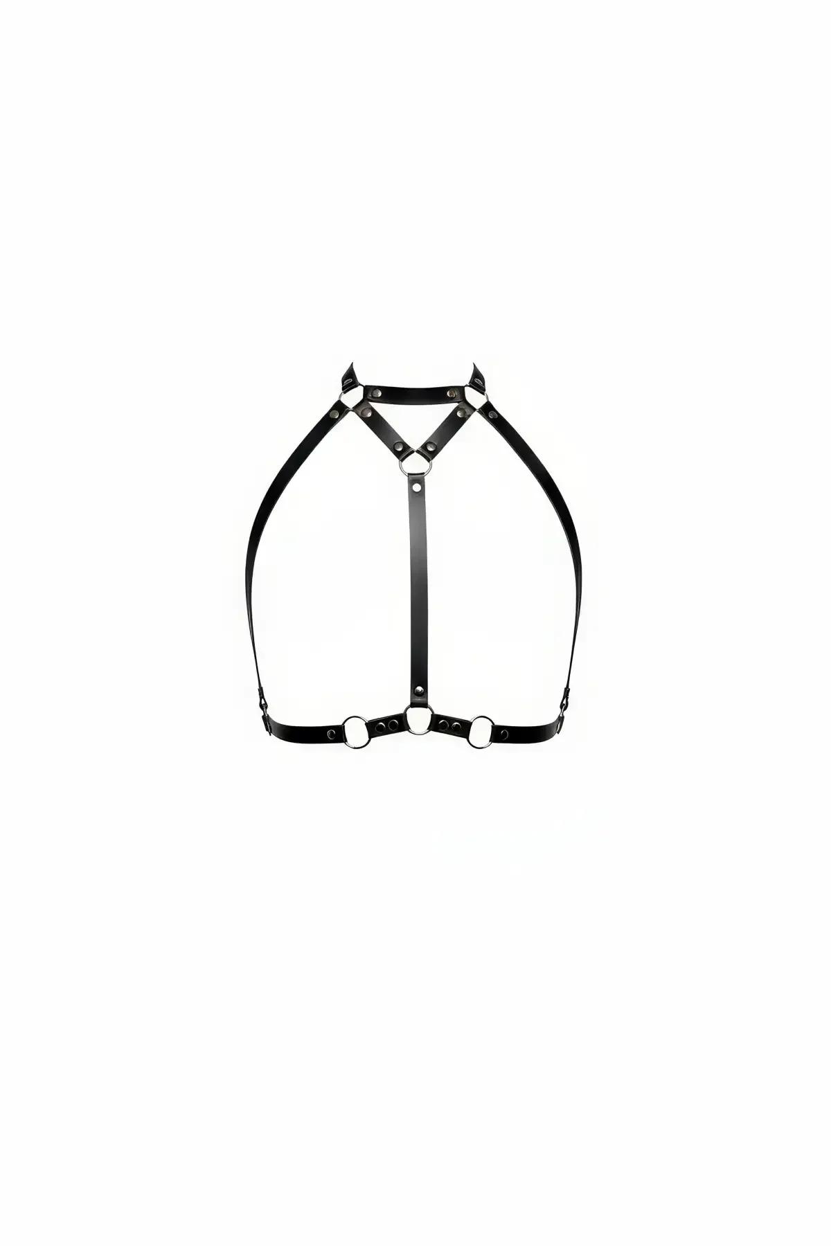 Faux Leather Chest Harness with High Collar O-Rings
