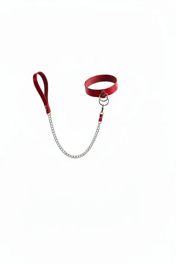 Red Faux Leather Choker with Detachable Chain