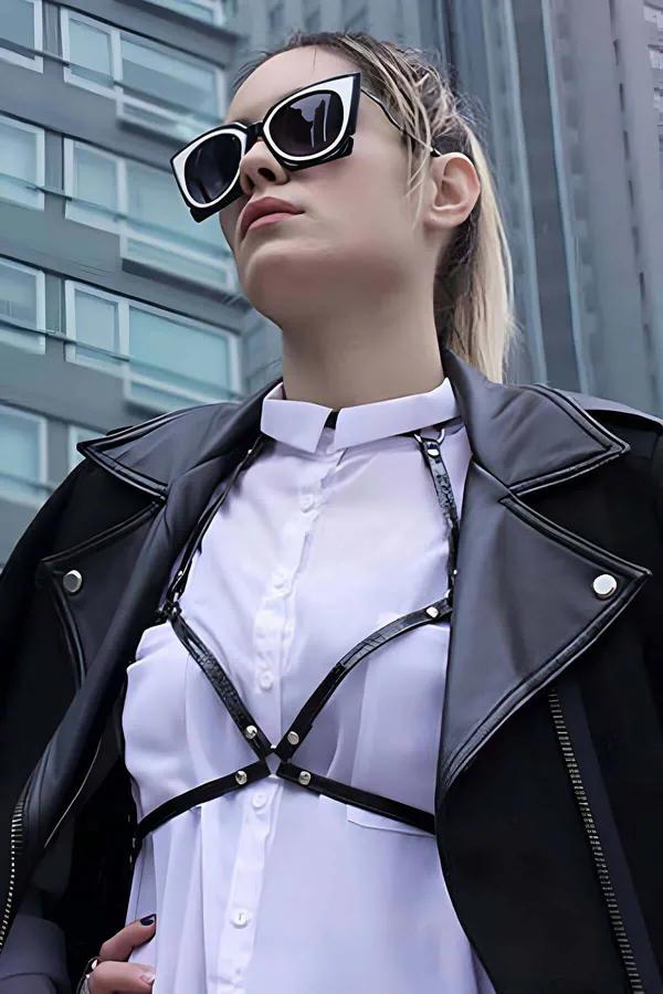 Adjustable Faux Leather Chest Harness | Women's Fashion Accessory
