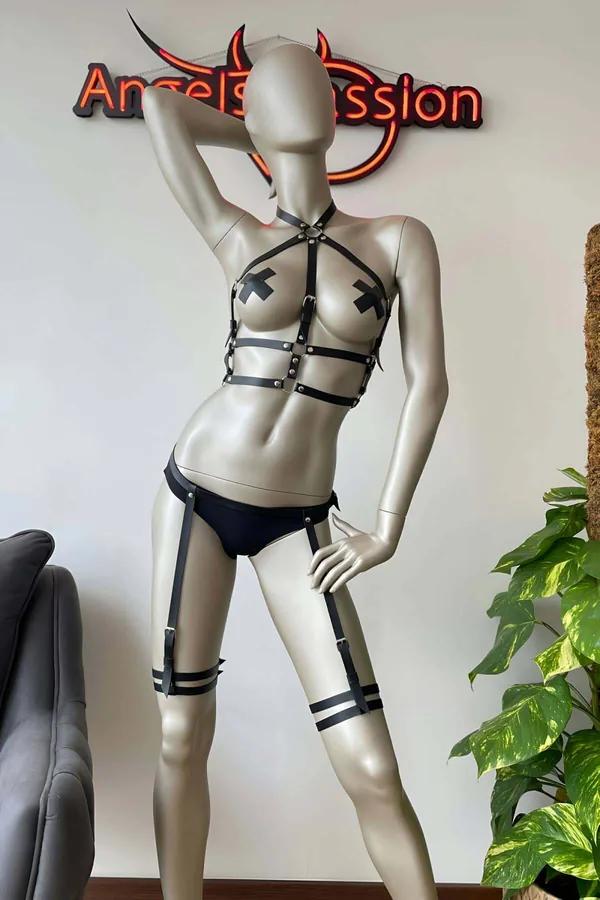 Adjustable Women's Body Harness Lingerie Set - Faux Leather
