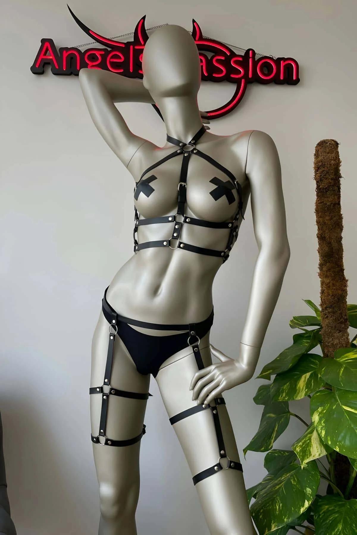 Adjustable Faux Leather Garter Body Harness