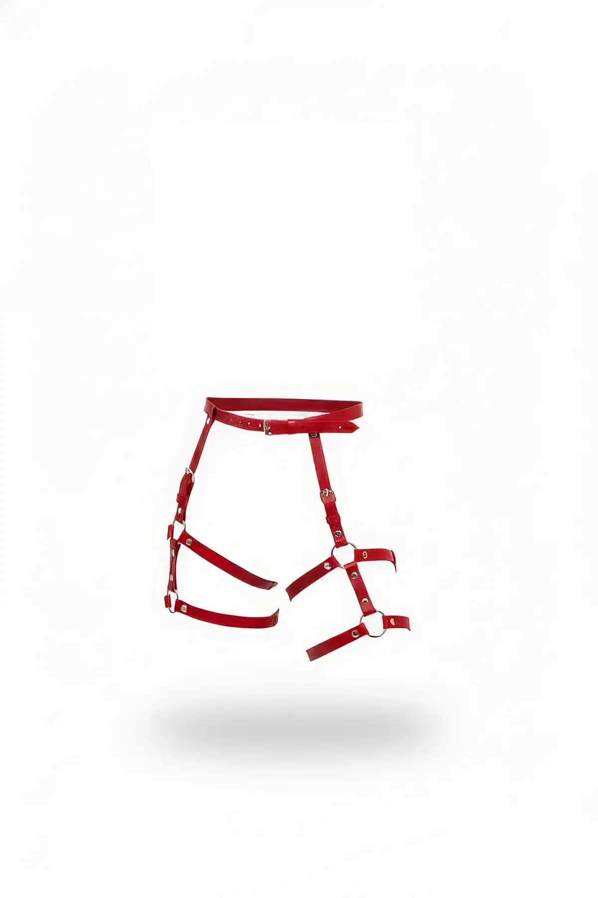Red Vegan Leather Waist and Thigh Harness