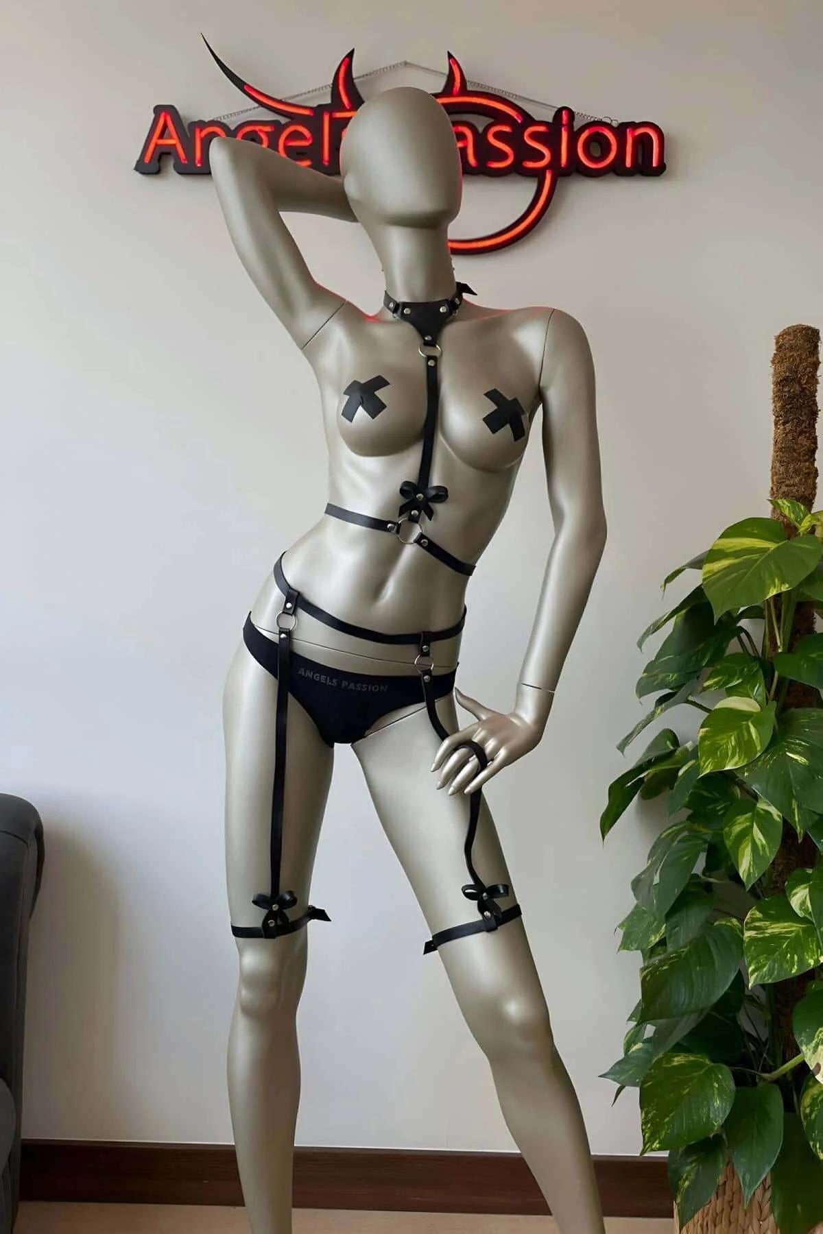 Adjustable Faux Leather Garter Body Harness Set
