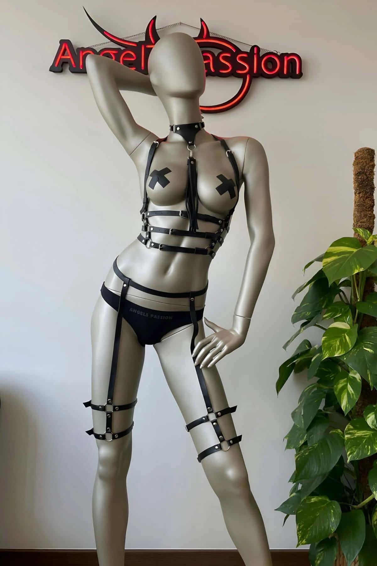 Leather Harness Set | Adjustable Body Choker & Thigh Garter