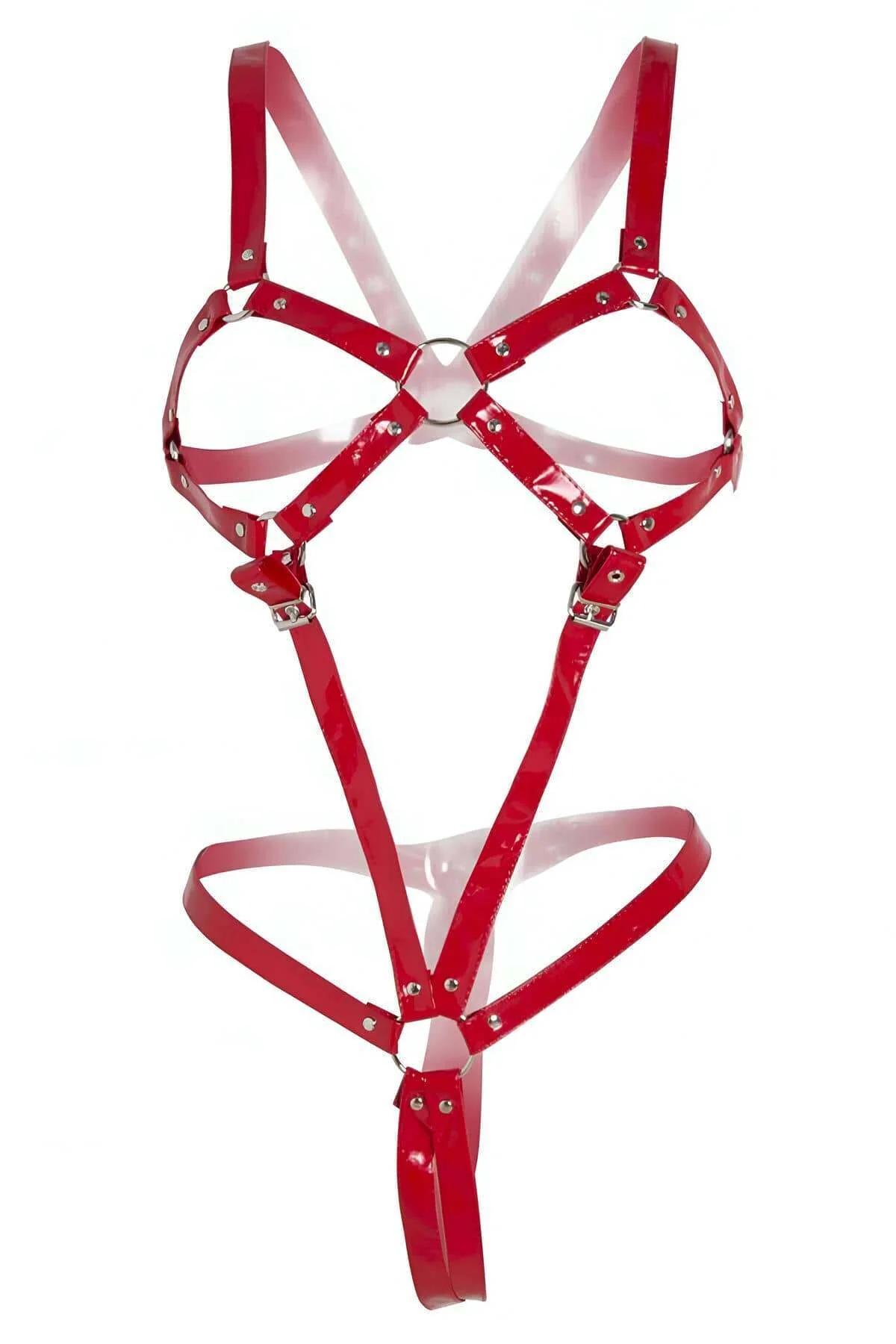 Faux Leather Body Harness for Women - Adjustable Red Design
