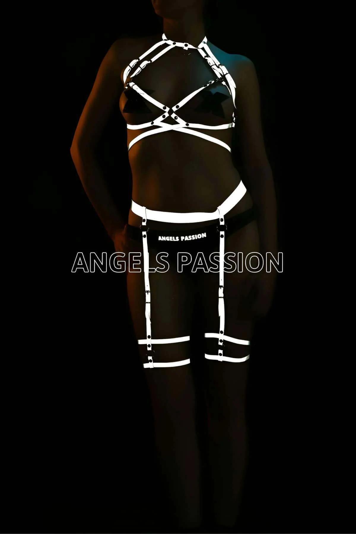 Reflective Harness Lingerie Garter Set - Adjustable Strappy Design