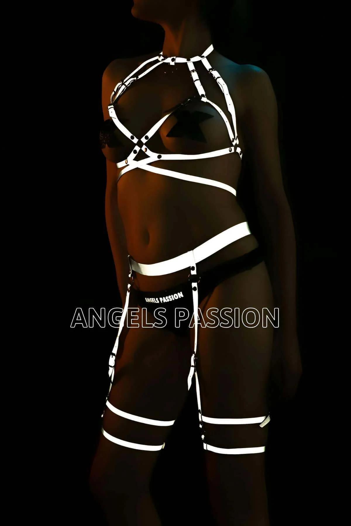 Reflective Harness Lingerie Garter Set - Adjustable Strappy Design