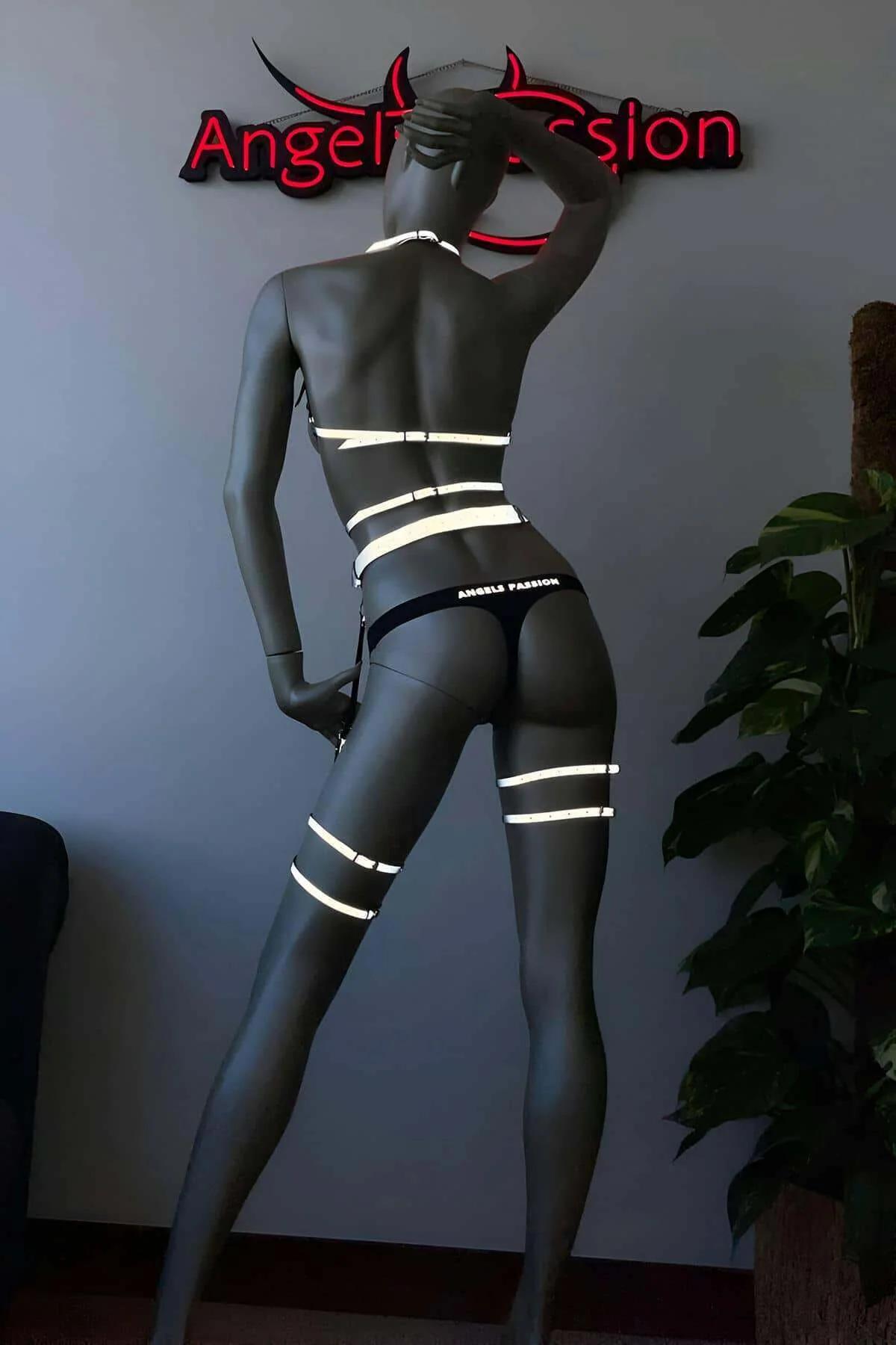 Reflective Harness Lingerie Garter Set - Adjustable Strappy Design