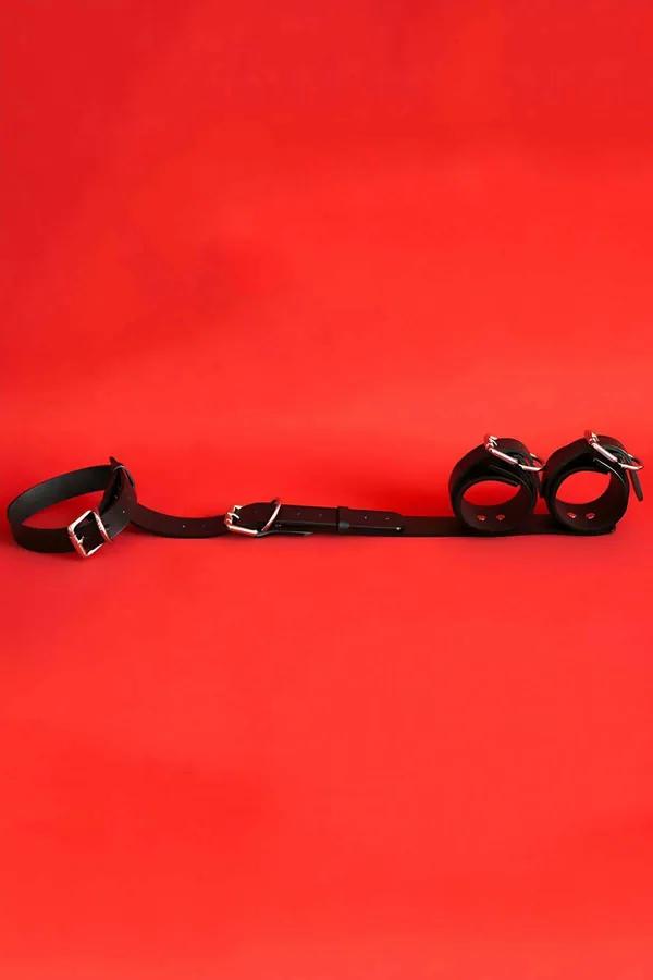 Faux Leather Restraint Harness Set with Collar and Cuffs