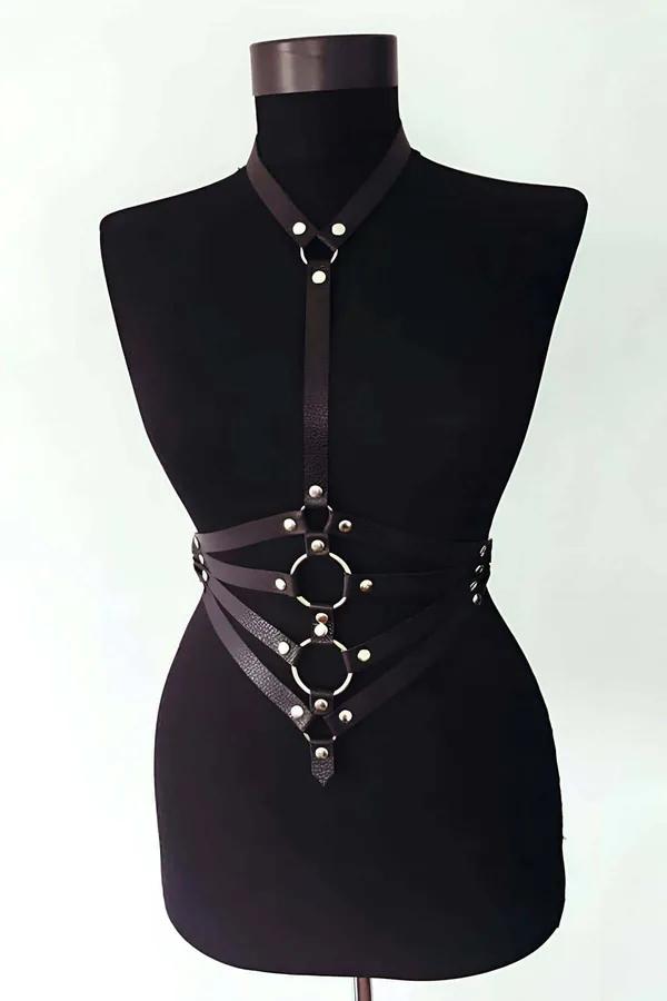 Adjustable Faux Leather Body Harness with O-Rings